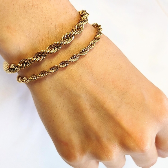 Gold Bracelet Rope Chain 18K PVD Gold Plated Stainless Steel Twist - Picture 5 of 9